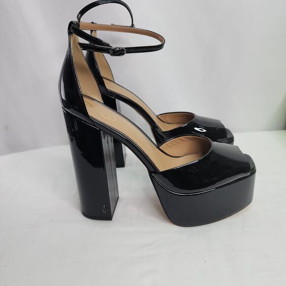 Sam Edelman Kori Black Patent Faux Leather Sexy Peep Toe 6" Platform Heel New - Picture 3 of 16
